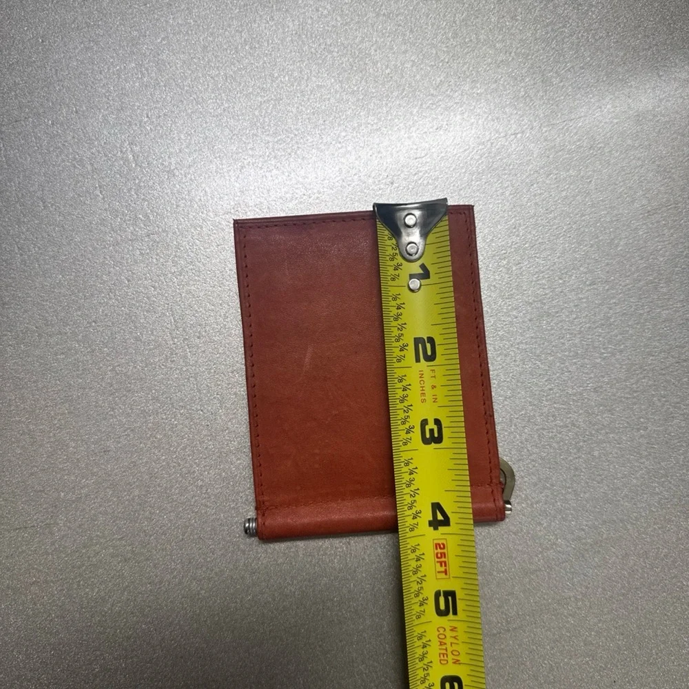 Vintage Brown Genuine Leather Bifold Money Clip Wallet - Brass Spring Clip